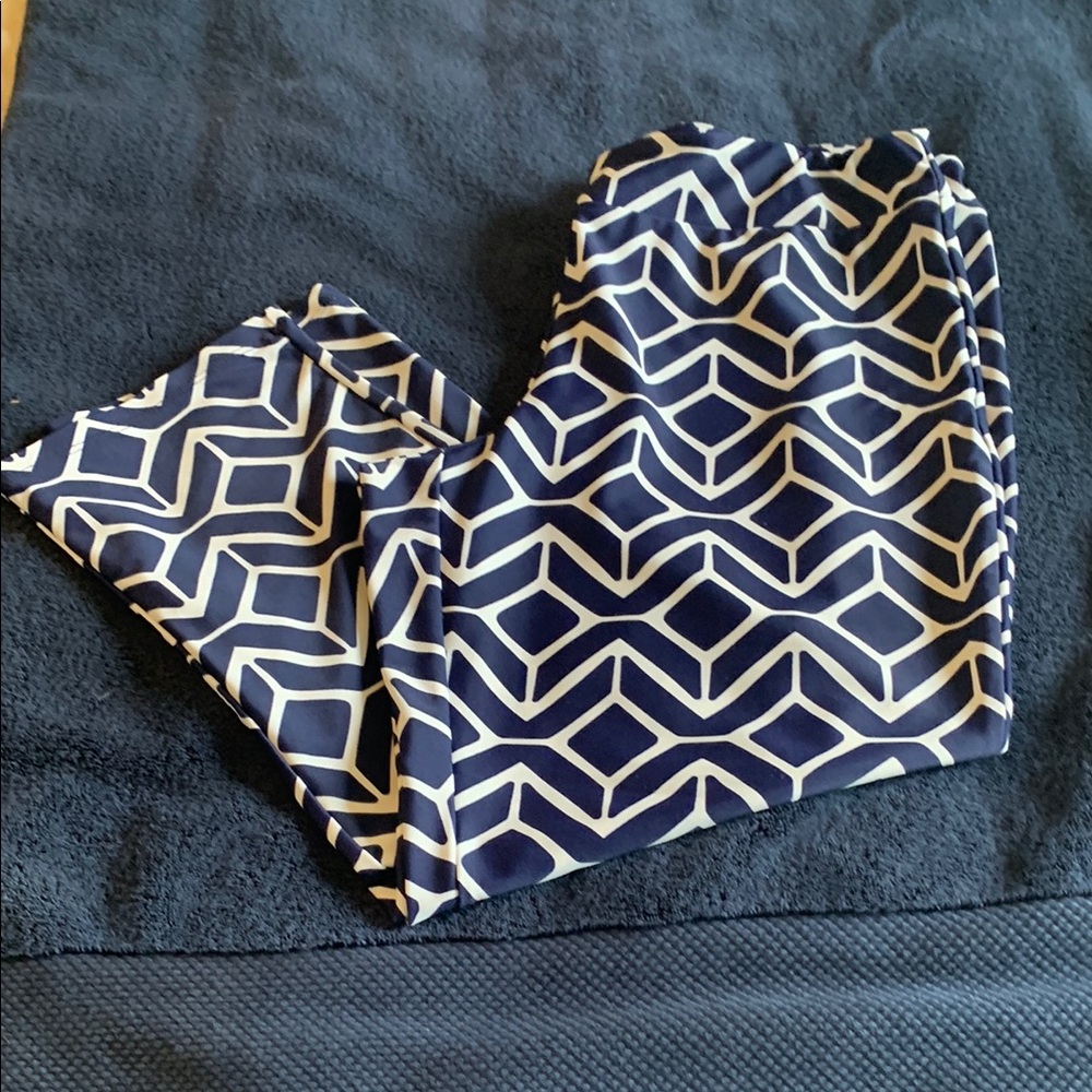 Jude Connally:  Lucia Navy and White Geometric Print Pants.  Size medium